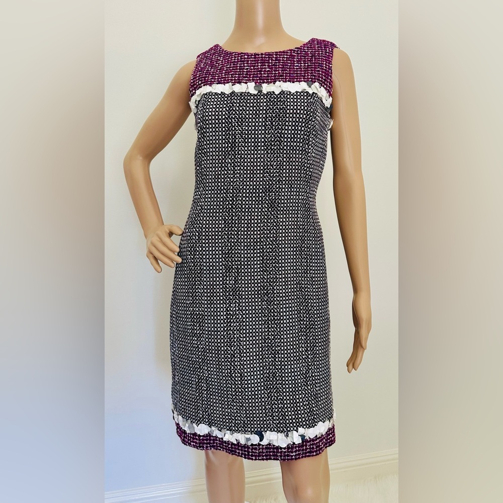 Elegant CHANEL Purple, Black, and White Tweed Women's Dress